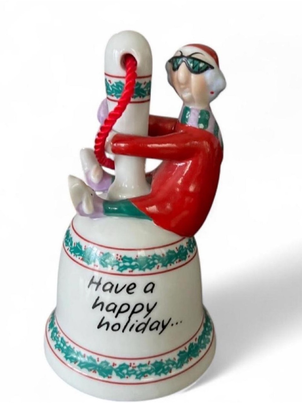 Vintage Maxine Shoebox Greetings Christmas Bell Have a Happy Holiday Ceramic